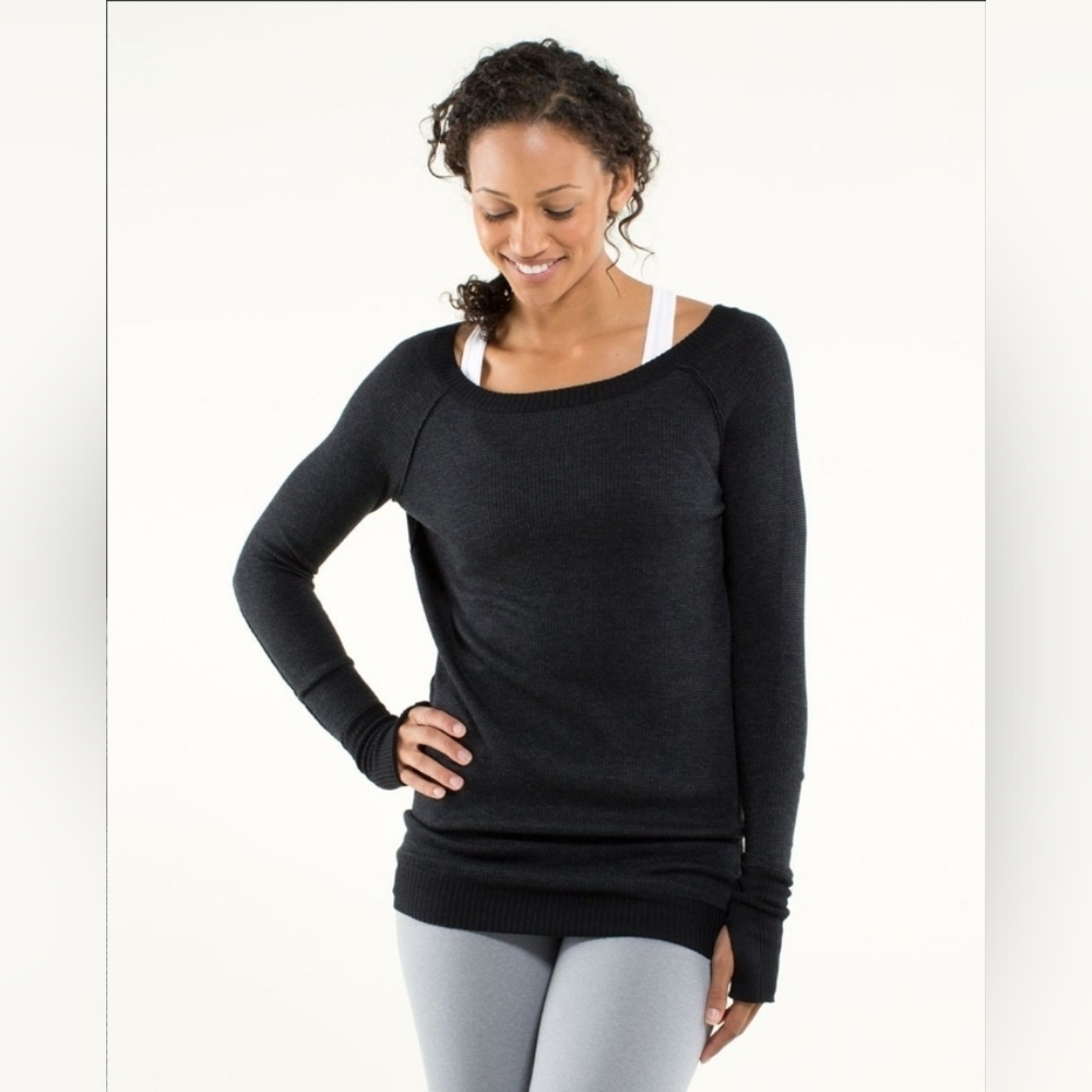 Lululemon Chai Time Pullover II Black / Heather Deep Coal Sporty Travel sz 4